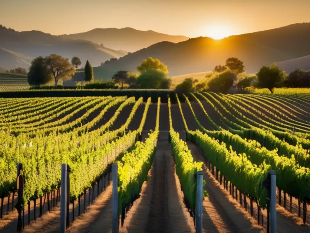 Paisaje dorado de viñedos en Napa Valley, reflejando la belleza y tranquilidad de la región vinícola