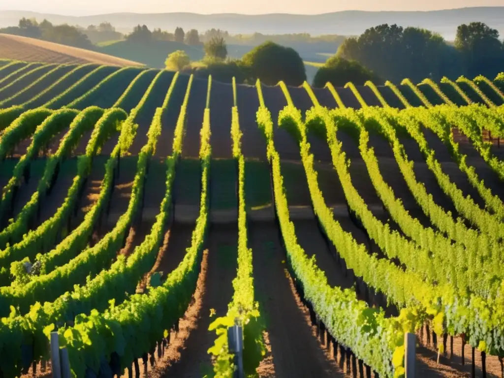 Paisaje impresionante de viñedos bañados por suave luz dorada, evoca tranquilidad y sofisticación - Mercados emergentes del vino global