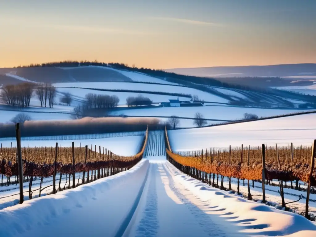 Paisaje invernal minimalista de viñedos cubiertos de nieve en Canadá - Tipos de icewine canadiense