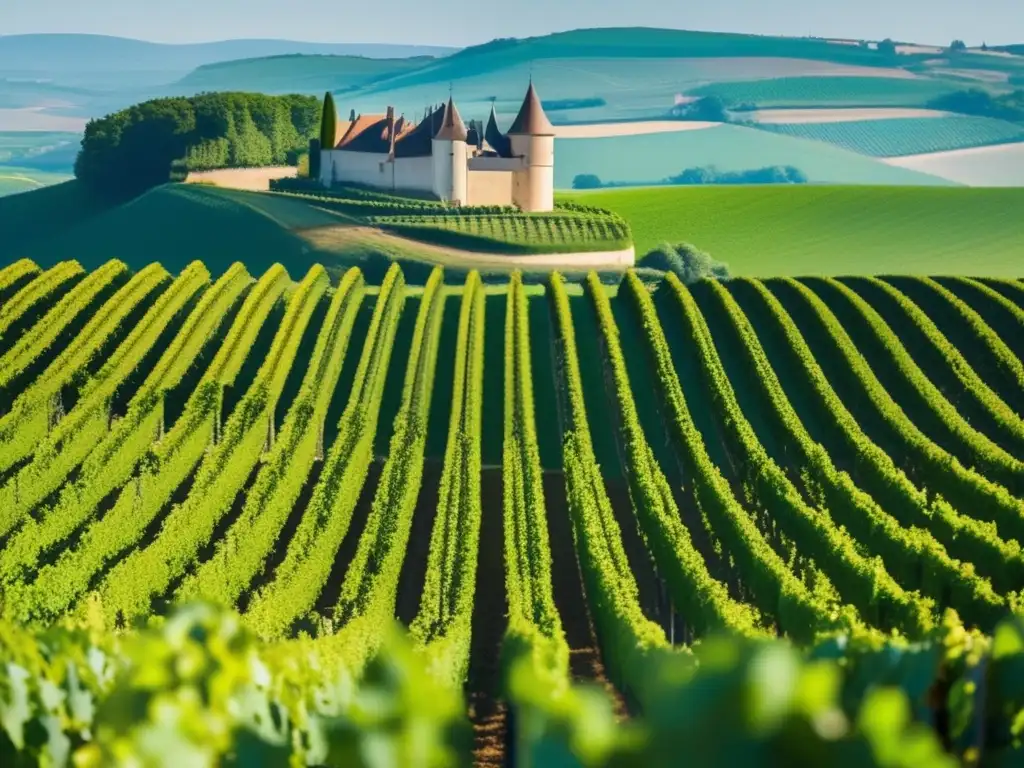 Paisaje sereno de la Ruta enológica Borgoña: viñedos verdes, castillo medieval y secretos