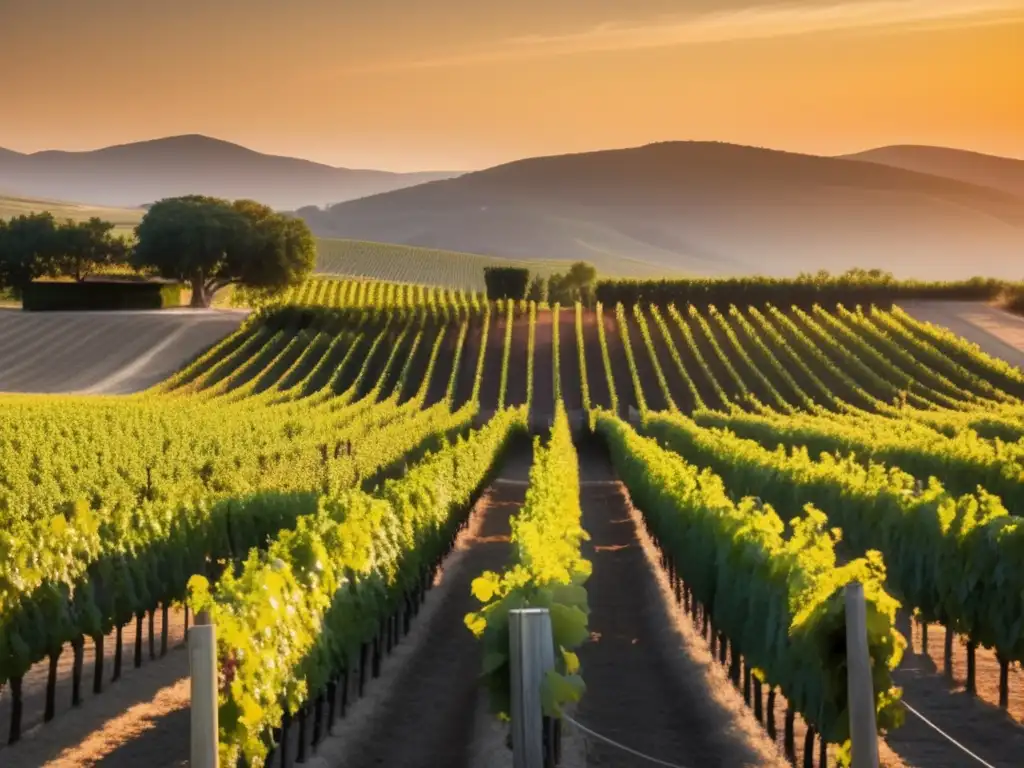 Paisaje sereno viñedo al atardecer, límites autoevaluación consumo vino