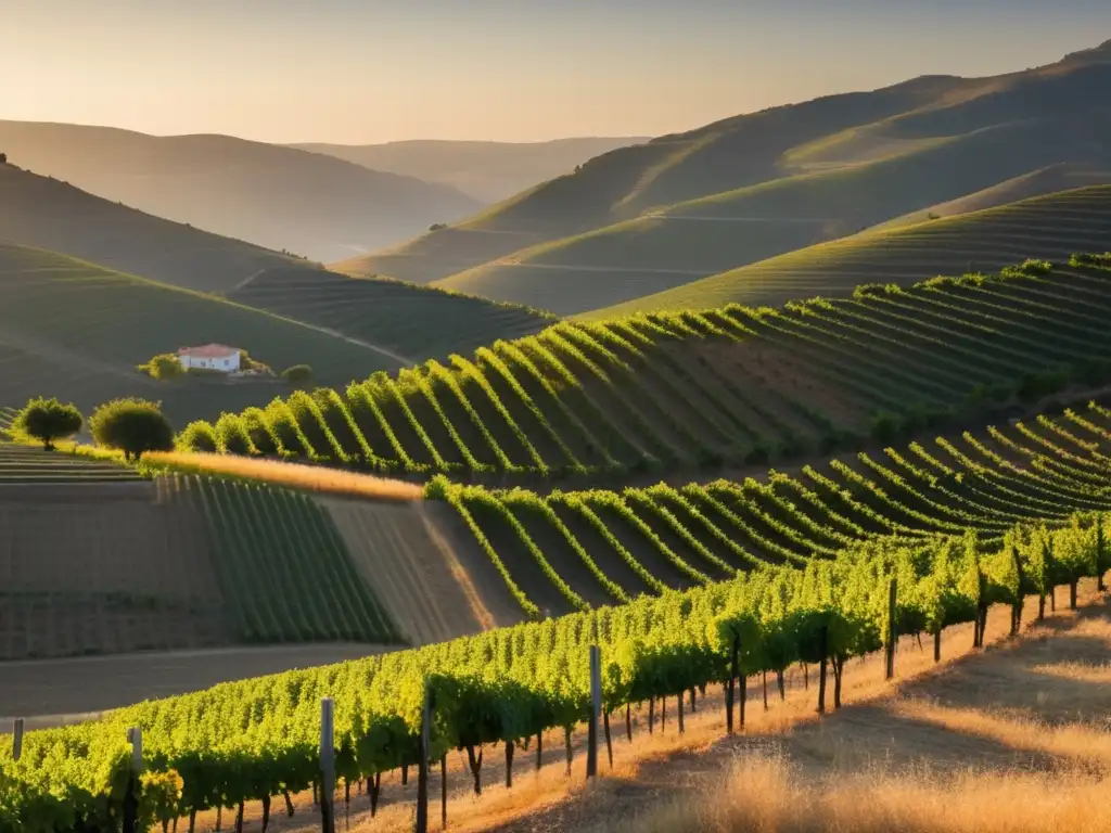 Paisaje sereno de viñedo en el Valle del Douro al atardecer