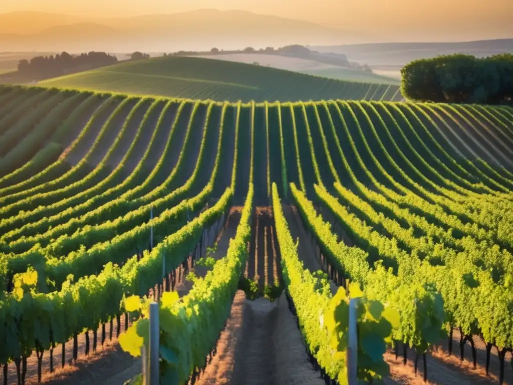 Un paisaje sereno de viñedos al atardecer