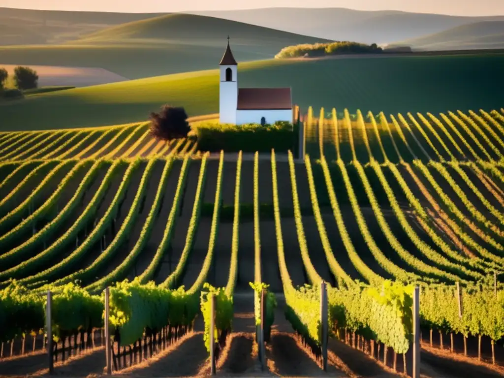 Un paisaje sereno de viñedos al atardecer