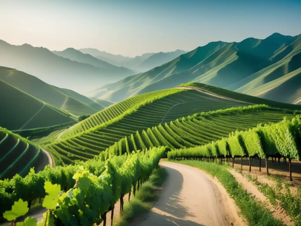 Paisaje sereno de viñedos en China, ruta del vino de la Seda