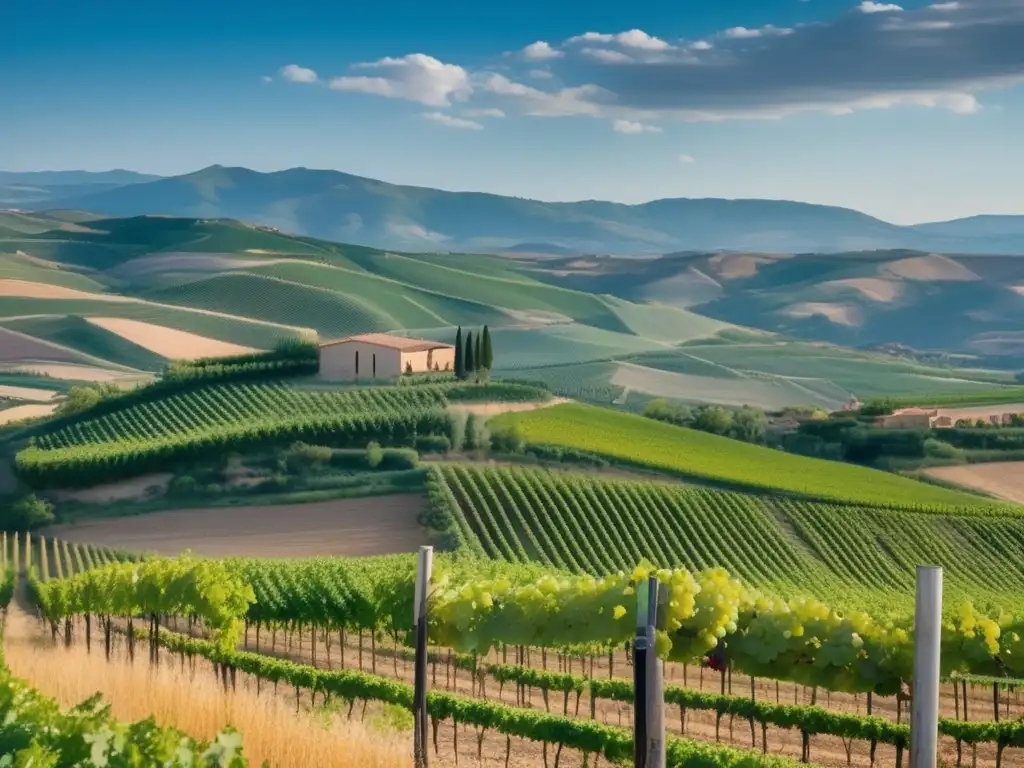 Paisaje sereno de viñedos en Rioja y Ribera, diferencias y gigantes vinícolas en España