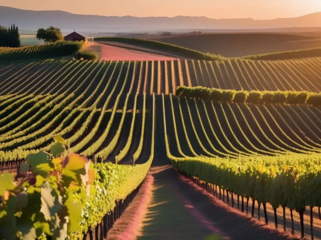 Paisaje tranquilo de viñedo en Región A, destaca vinos naranja (Guía cata vinos naranja)