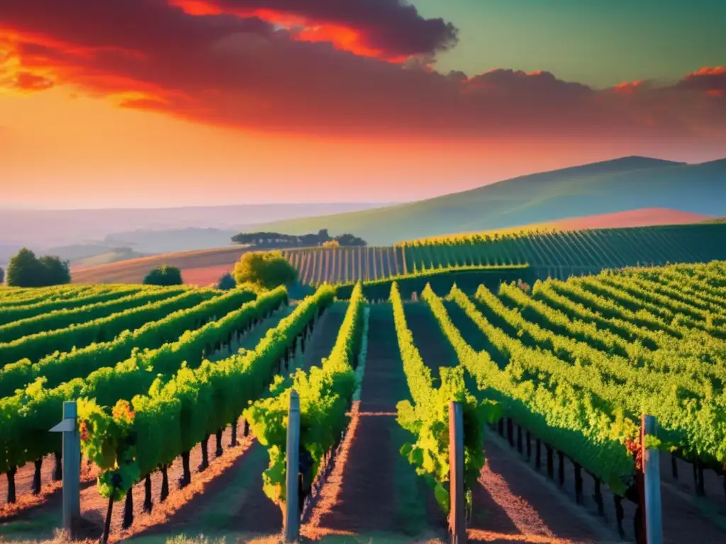 Paisaje de viñedo afectado por cambio climático - Desafíos adaptación cambio climático vinificación