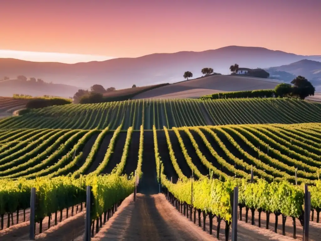 Paisaje de viñedo en California al atardecer