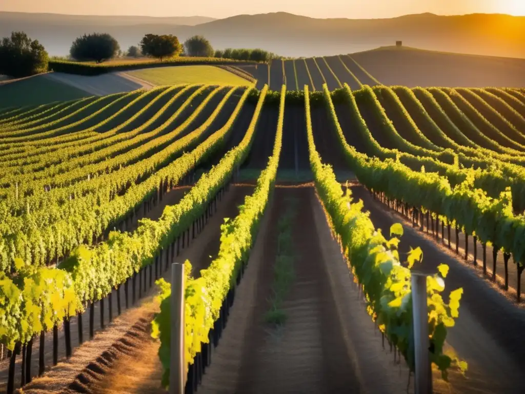 Paisaje de viñedo al atardecer: Denominaciones de origen y calidad del vino