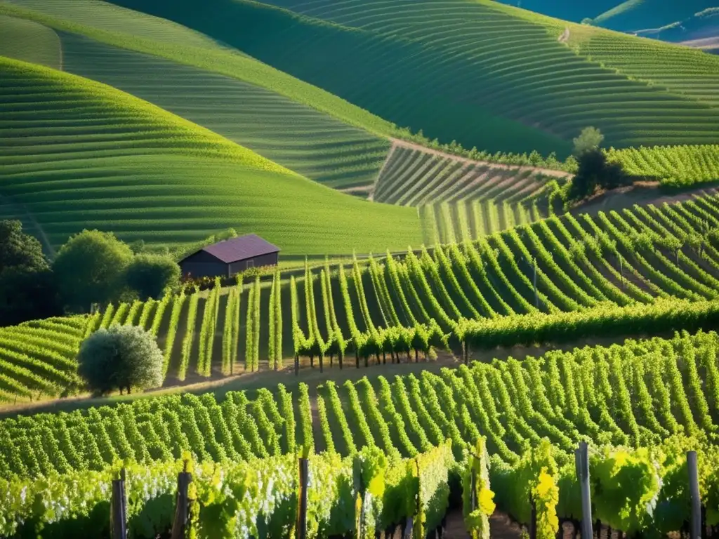 Paisaje de viñedo con prácticas sostenibles en regiones vinícolas emergentes