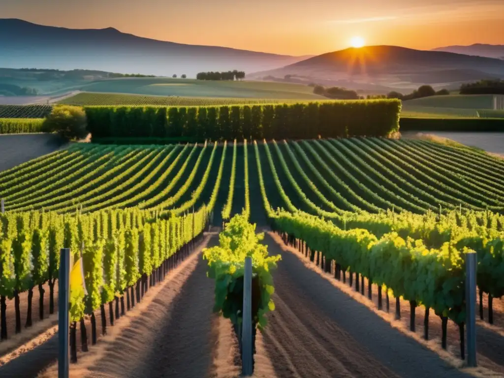 Paisaje de viñedo sostenible y sereno con energía solar