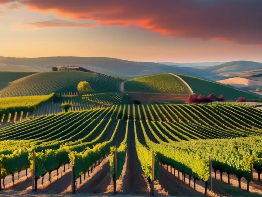 Paisaje de viñedos afectados por el cambio climático en viticultura mundial