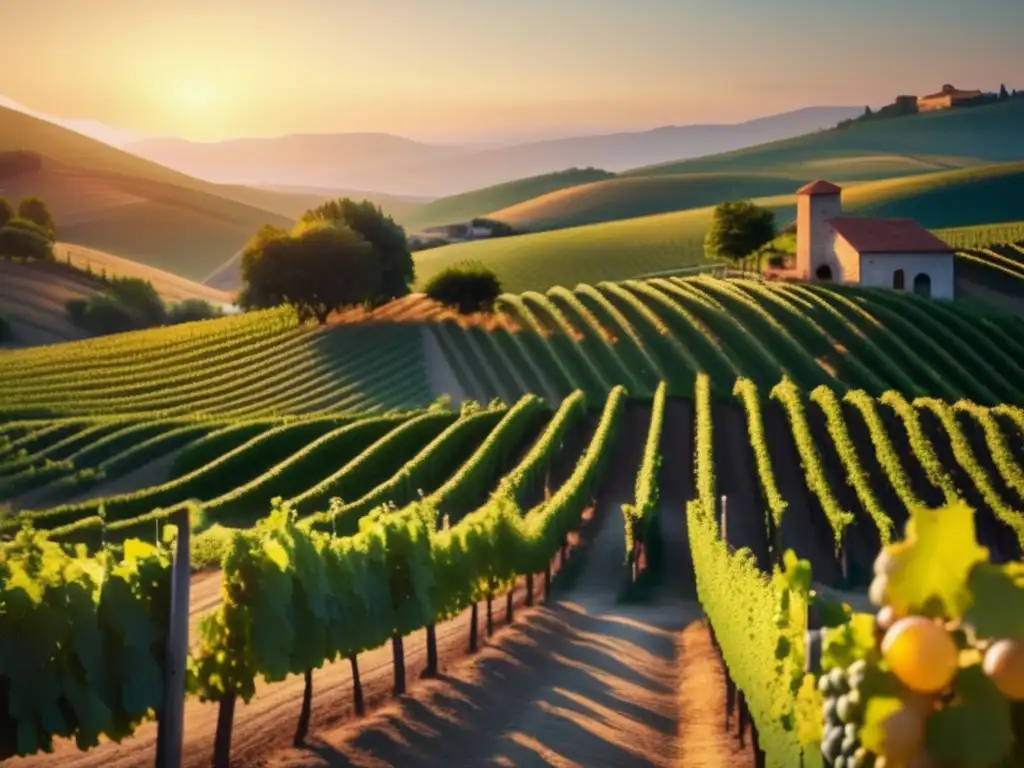 Paisaje de viñedos al atardecer: fusión sensorial entre impresionismo y vino