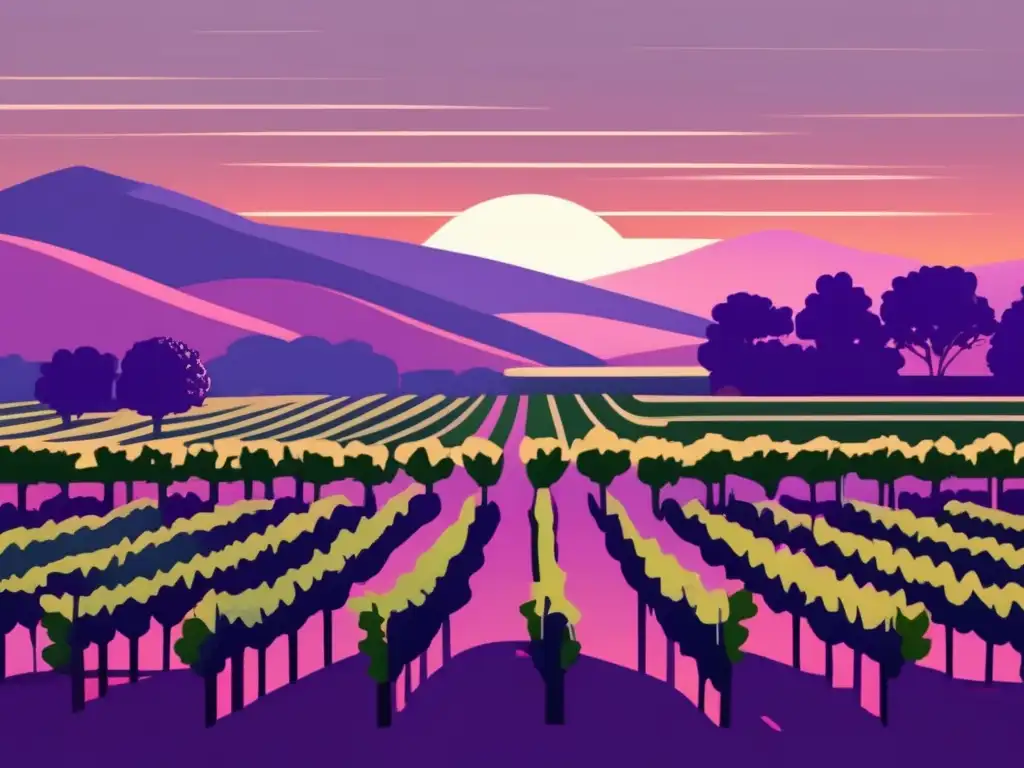 Paisaje de viñedos al atardecer con uvas rosadas: Elaboración vinos rosados: equilibrio perfecto