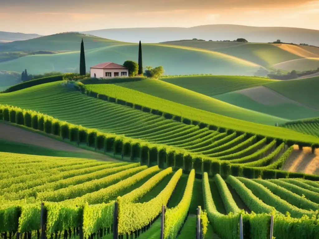 Paisaje de viñedos en colinas de la Toscana: la tradición del vino italiano (Sangiovese en la Toscana: el vino italiano por excelencia)