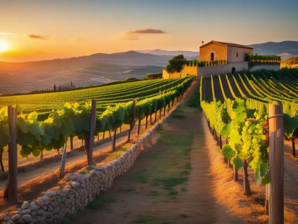 Paisaje de viñedos históricos en Sicilia al atardecer