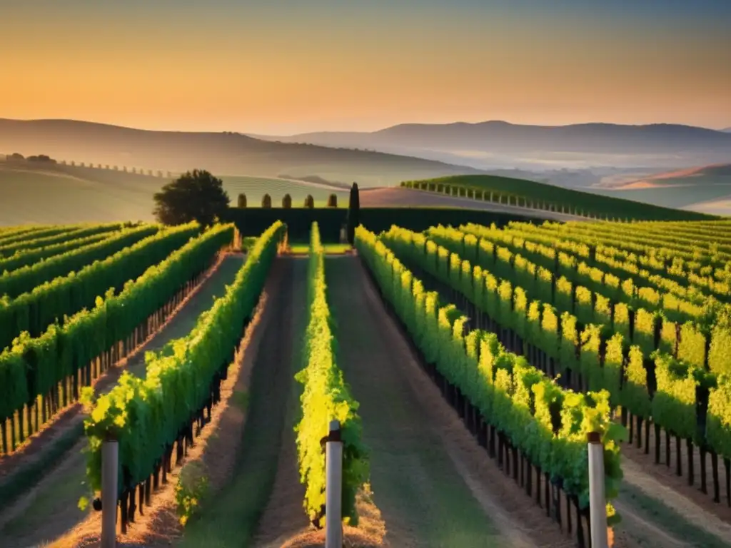 Paisaje de viñedos históricos al atardecer - Cadena de valor del vino