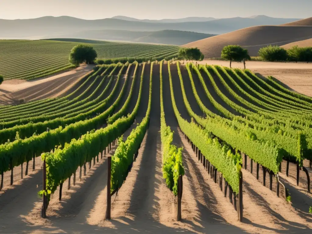 Paisaje de viñedos en sequía, resolución 8k