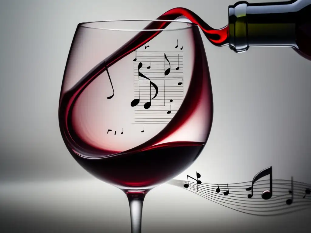 Paralelismo crianza vino y música - Copa de vino elegante y música flotante en un fondo blanco