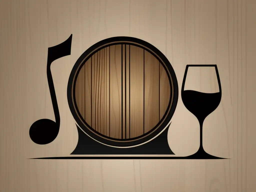 Paralelismo crianza vino y música: barril de vino y nota musical en composición minimalista