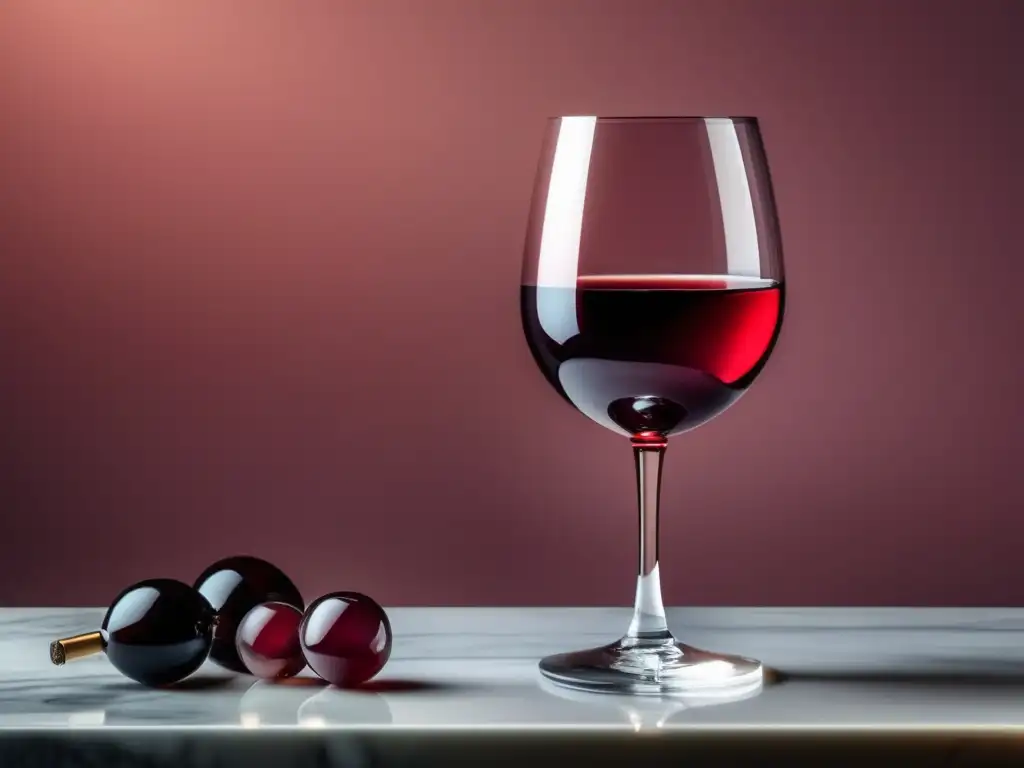 Guía paso a paso para catar vinos - Copa de vino rojo en superficie de mármol, elegante y minimalista