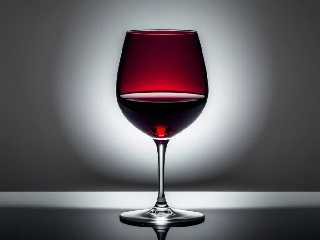 Peligros sulfatos vino: copa elegante con vino rojo profundo en fondo blanco