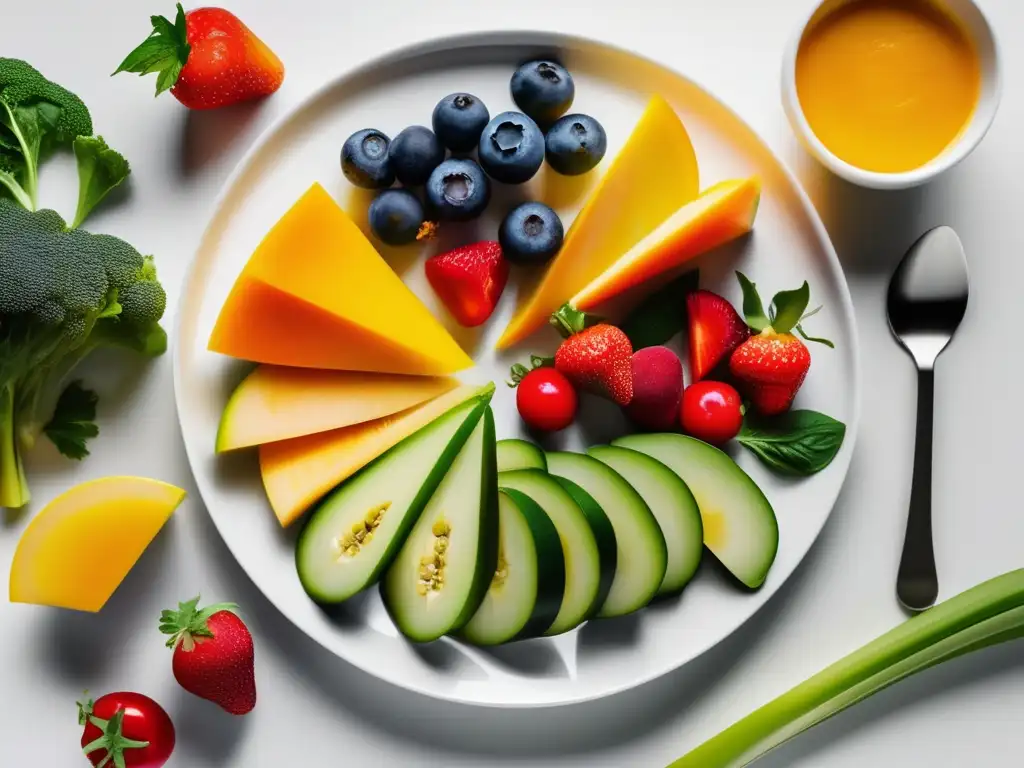 Plato con frutas y verduras frescas para dieta con vinos adecuados