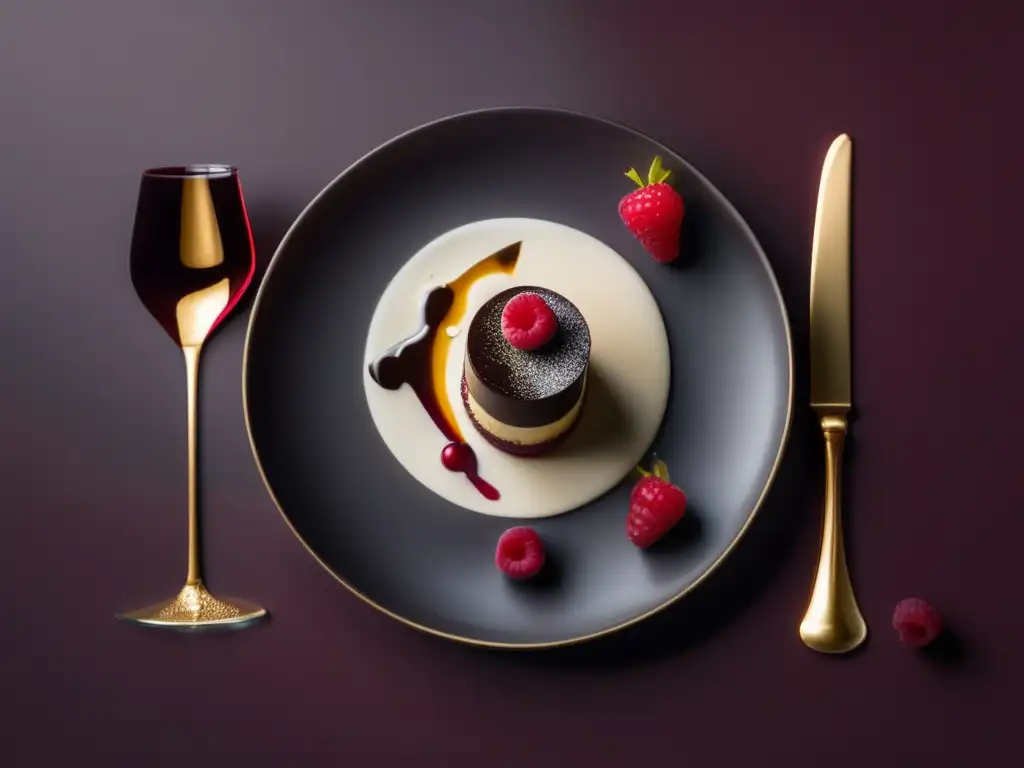 Delicia gourmet con vino Postres maridaje vinos alta cocina - Delicioso postre con vino, arte y elegancia