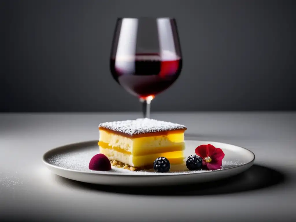 Postre elegante con vino Postres maridaje vinos alta cocina - Delicioso postre y vino en armonía