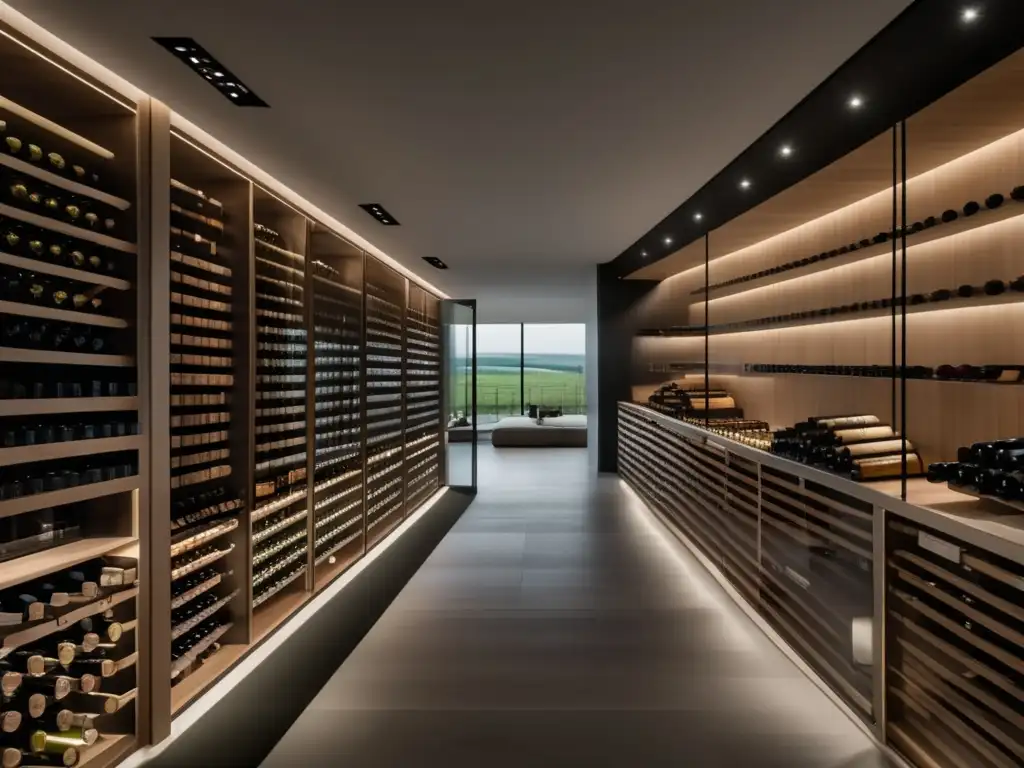 Potencial vinícola contemporáneo de Hungría: Minimalista bodega con barriles de roble y luz natural, reflejo de la rica cultura del vino del país