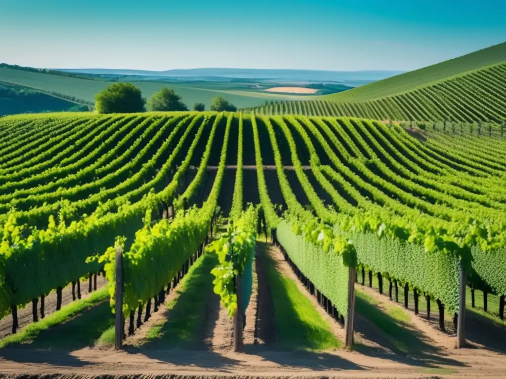 Potencial vinícola contemporáneo de Hungría: viñedo pintoresco con filas ordenadas de uvas verdes y suelos oscuros