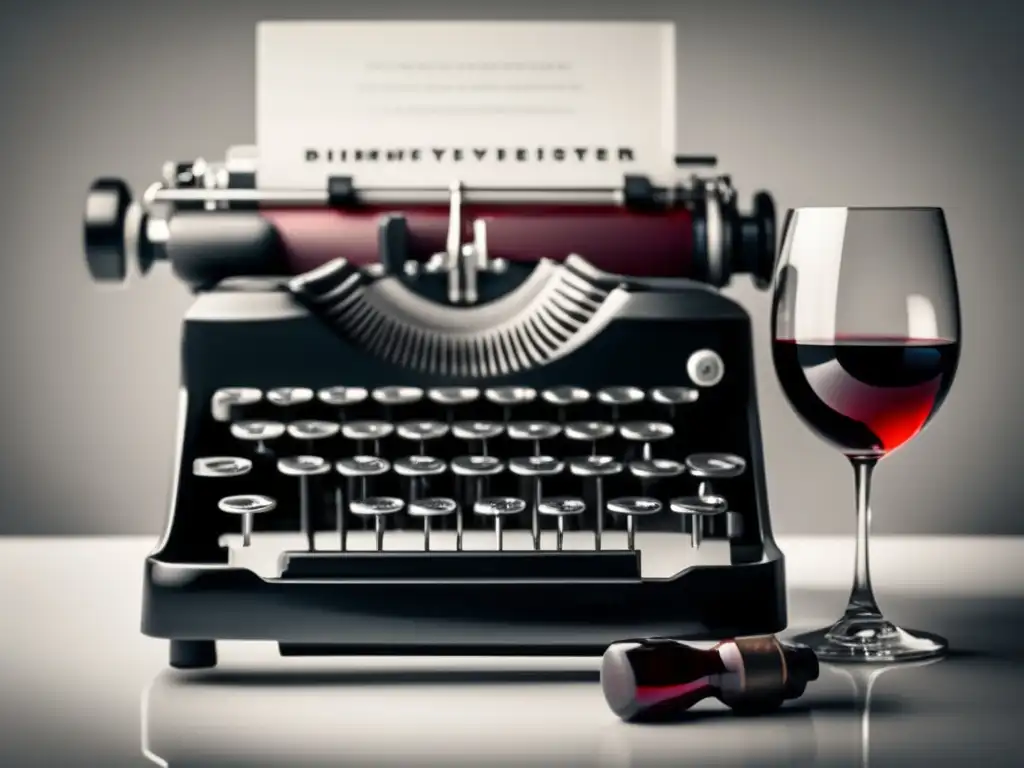 Vintage typewriter with wine glass: Vinos preferidos escritores famosos