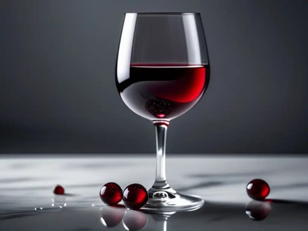 Vino probiótico natural en elegante imagen con copa de cristal y gotas de condensación