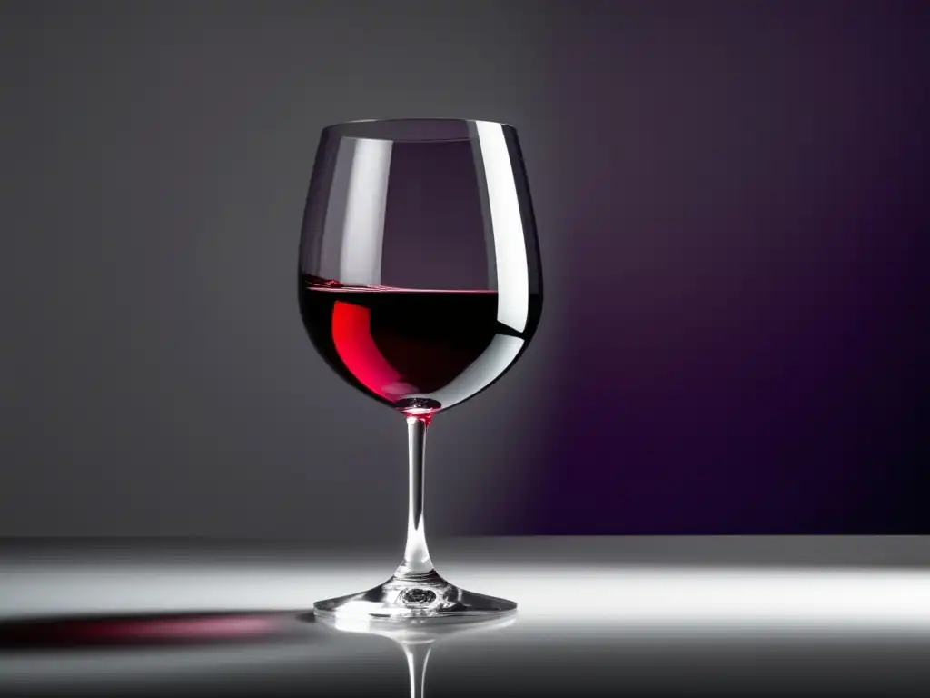 Representación vino realismo mágico: copa minimalista con vino rojo intenso y reflejos cautivadores