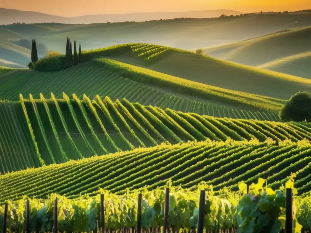 Reconocimiento internacional producción vino Moldavia: paisaje tranquilo y sofisticado de viñedos bañados por el atardecer