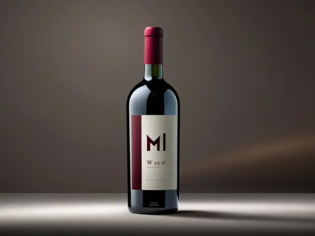 Retos logística vino online: una botella de vino minimalista flotando en el aire, destaca su diseño elegante y su etiqueta de renombrada bodega