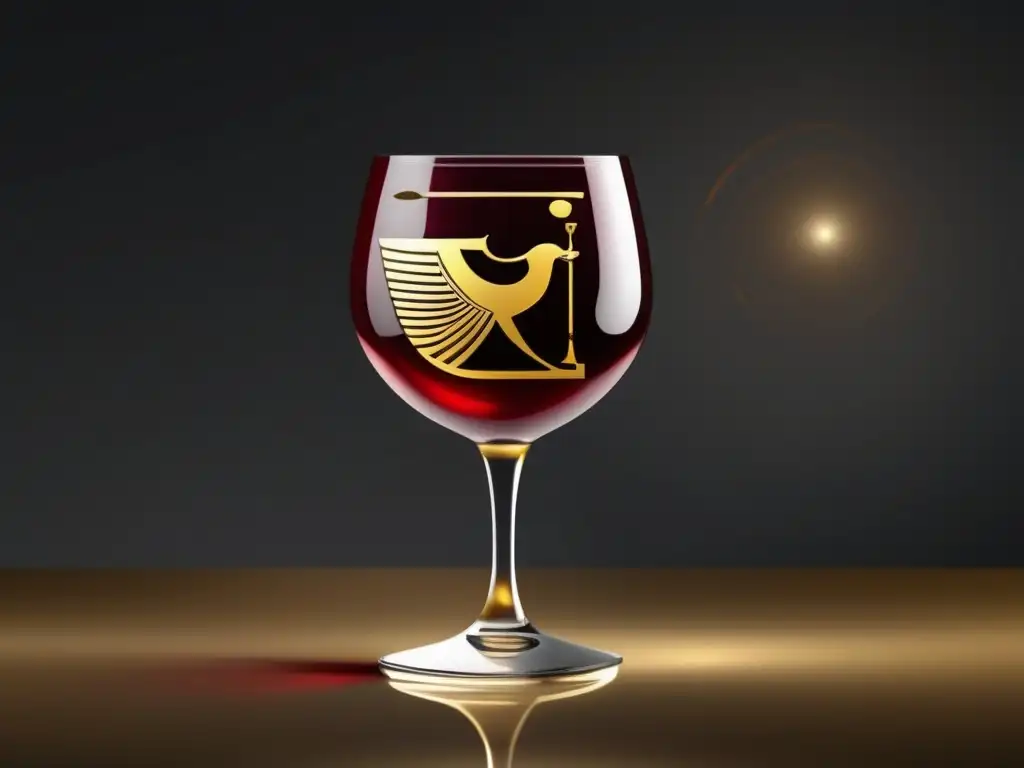 Rituales egipcios del vino: copa minimalista y jeroglífico dorado resaltan la elegancia y sofisticación de la cultura del vino en Egipto