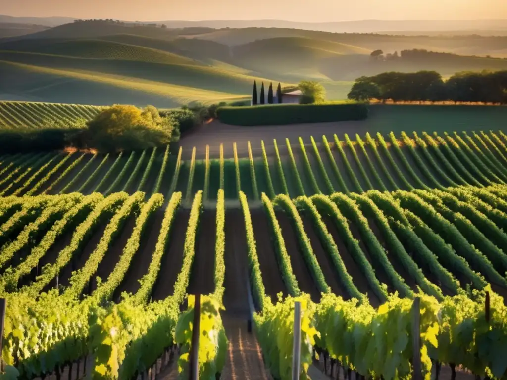 Ruta del vino espumoso mundial al atardecer en una tranquila y elegante viña