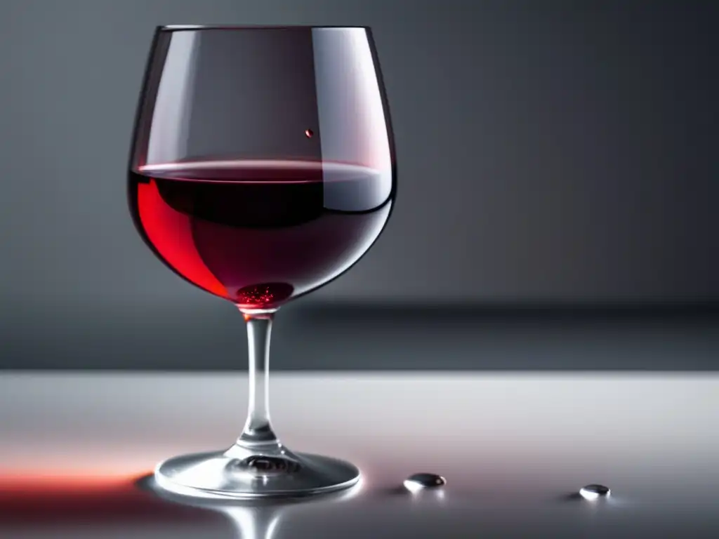 Evolución sabor vino en planeta caliente: copa de vino rojo en mesa minimalista, luz suave, colores fascinantes