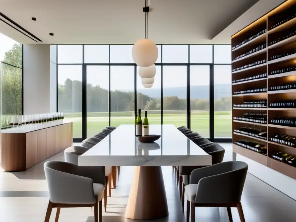 Sala de degustación de vinos minimalista, elegante y tranquila