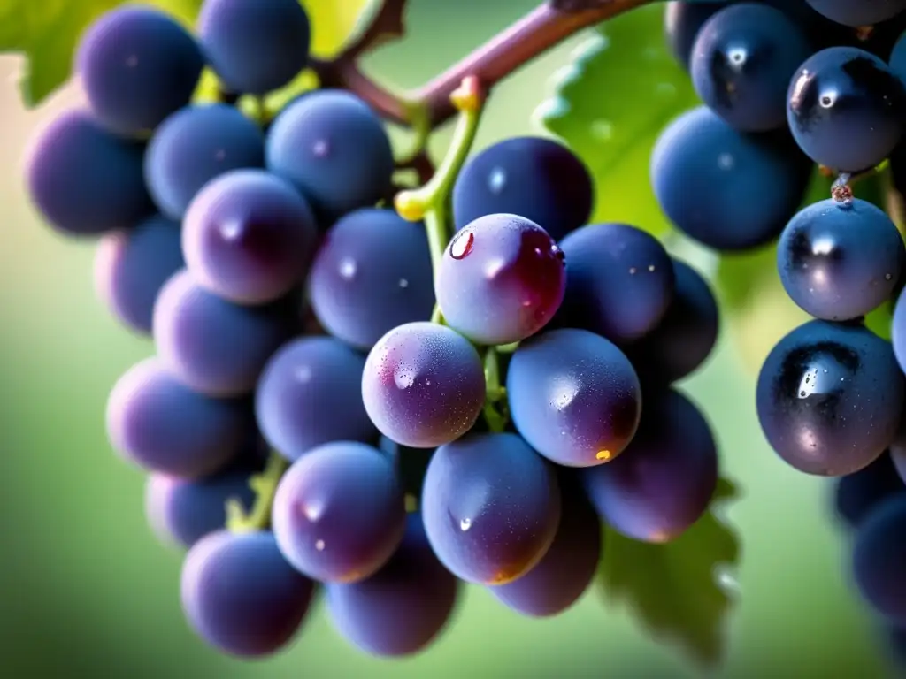 Secretos de la vinificación: racimo de uvas moradas maduras en una imagen minimalista