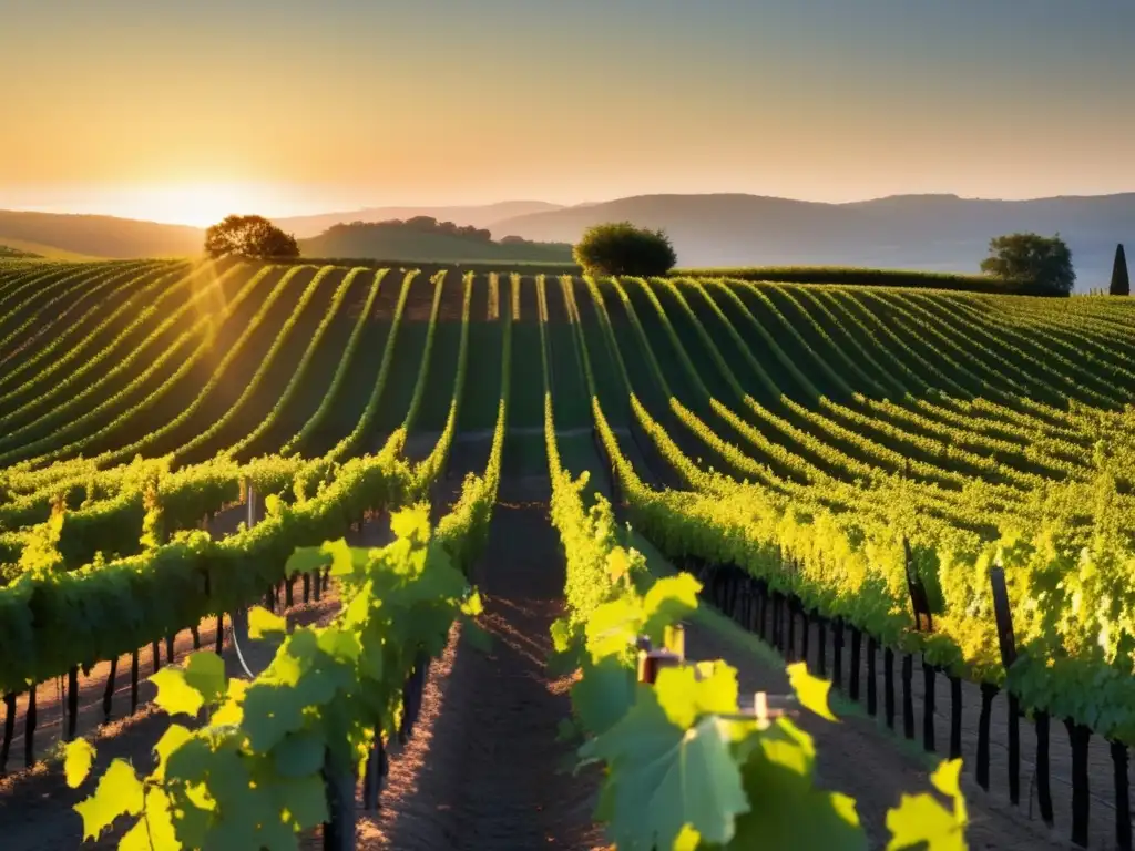 Secretos de la vinificación en un viñedo al atardecer