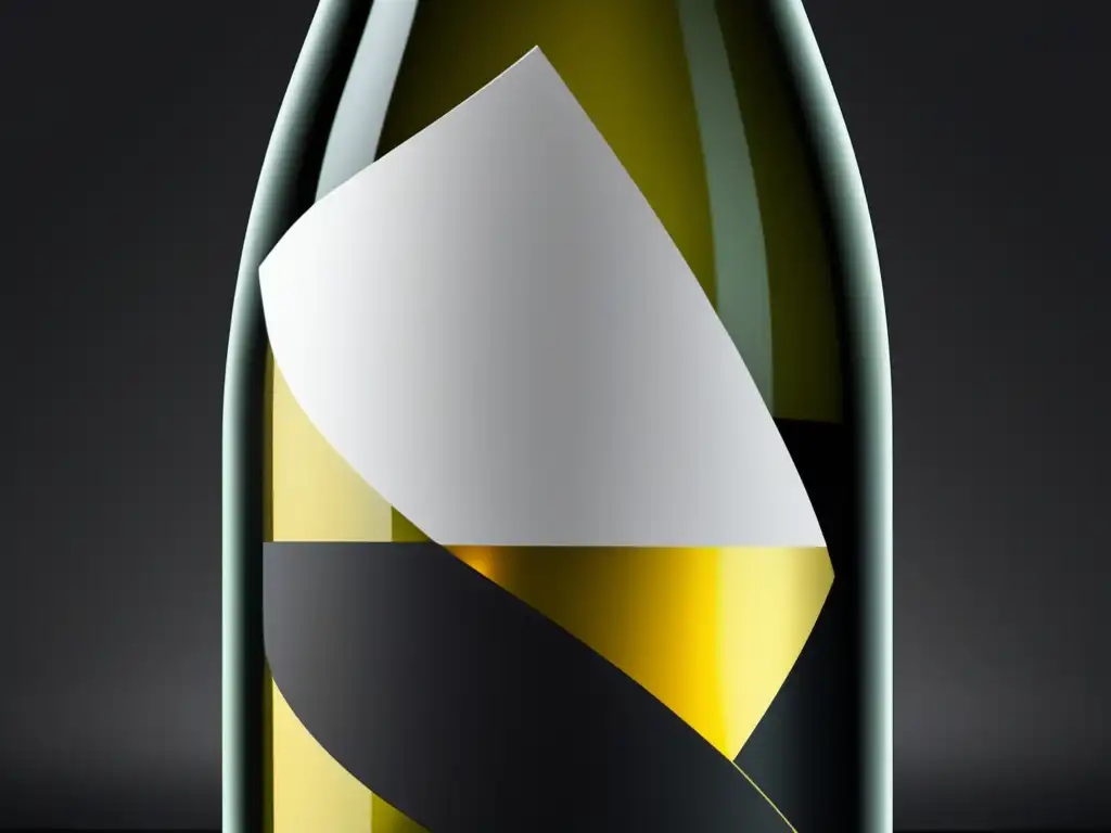 Selecciones de vinos para eventos de arte moderno: botella minimalista blanca con etiqueta abstracta y colores vibrantes