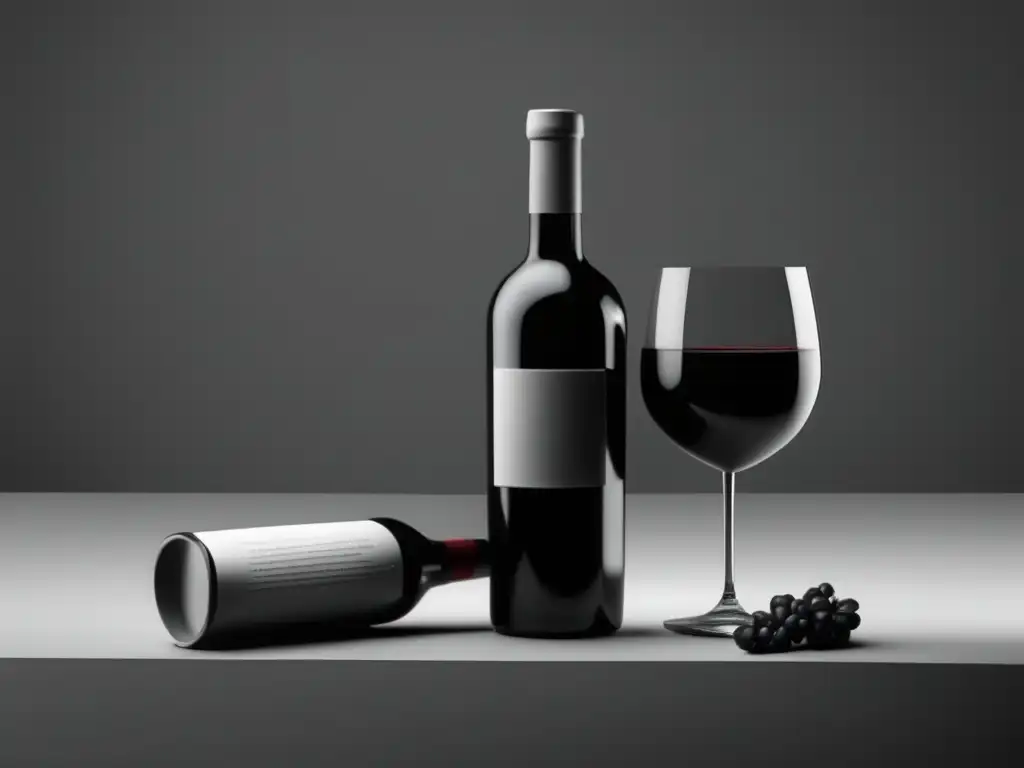 Simbología vino arte funerario: escultura minimalista en blanco y negro de botella y copa de vino en una tumba