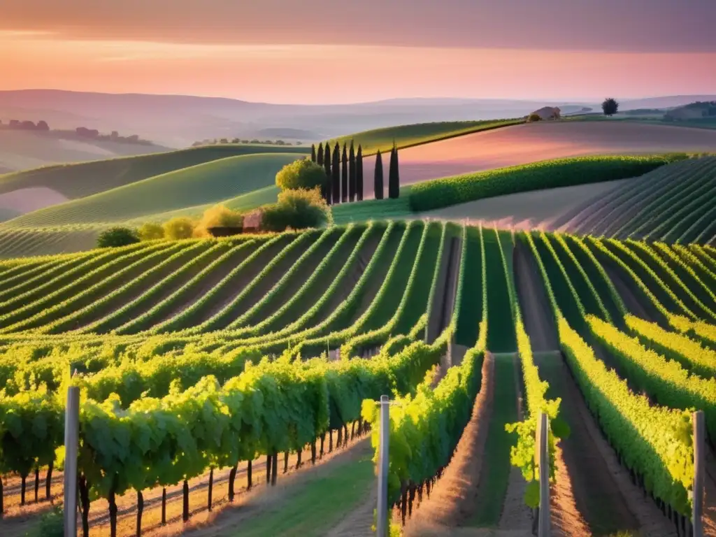 Sinergia cultural vino y arte en viñedo al atardecer