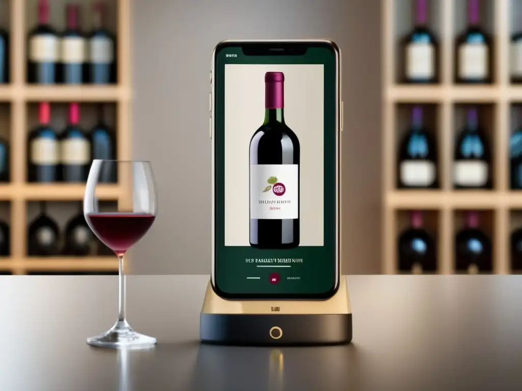 Smartphone con secciones de botella de vino personalizada, recomendaciones precisas y exploración de sabores