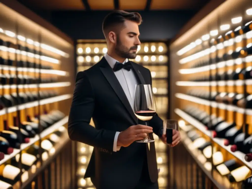 Sommelier en elegante bodega de vinos