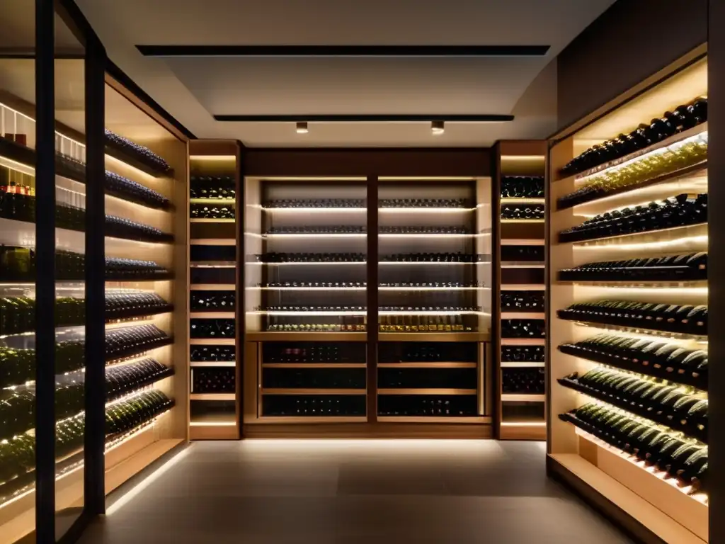 Sommeliers jóvenes redefiniendo el gusto vinícola - Imagen de una elegante bodega minimalista con nuevas variedades de uva