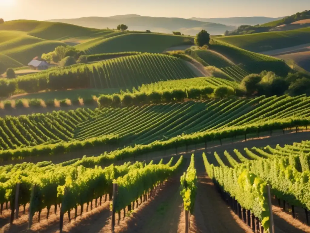 Producción sostenible de vino bajo el acuerdo de París en una pintoresca viña rodeada de colinas